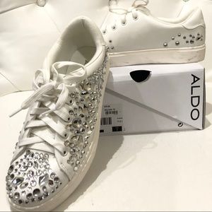 Aldo Zellina White Crystal Studded Sneakers SZ 7